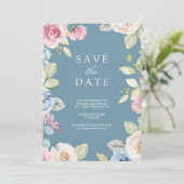 Soft Spring Floral Photo Dusty Blue Wedding セーブザデート (スタンド正面)