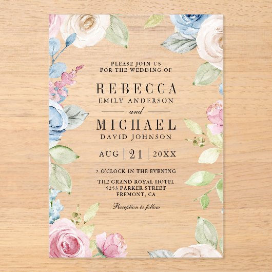 Soft Spring Floral Wedding アクリル招待状 (正面)