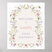 Soft Spring Wildflower First Birthday Welcome ポスター (正面)