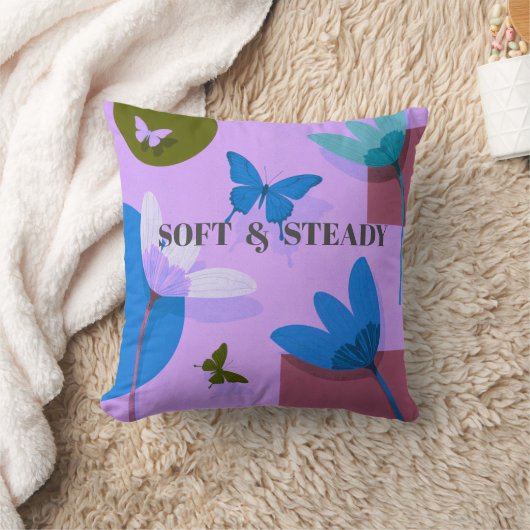 Soft & Steady Floral Butterfly Throw Pillow クッション (ブランケット)
