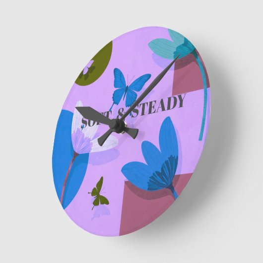 Soft & Steady Floral Butterfly Wall Clock ラウンド壁時計 (傾斜)