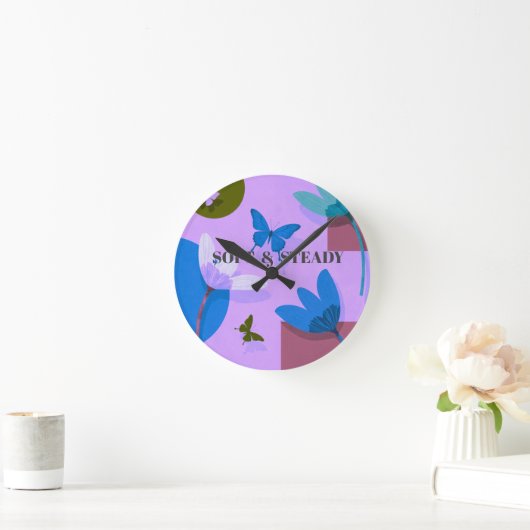 Soft & Steady Floral Butterfly Wall Clock ラウンド壁時計 (ホーム)