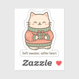 Soft Sweater Softer Heart Sticker | Cute Cozy Cat  シール