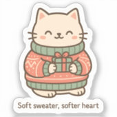 Soft Sweater Softer Heart Sticker | Cute Cozy Cat  シール (正面)