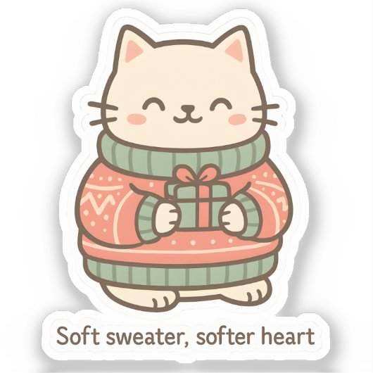 Soft Sweater Softer Heart Sticker | Cute Cozy Cat  シール (正面)