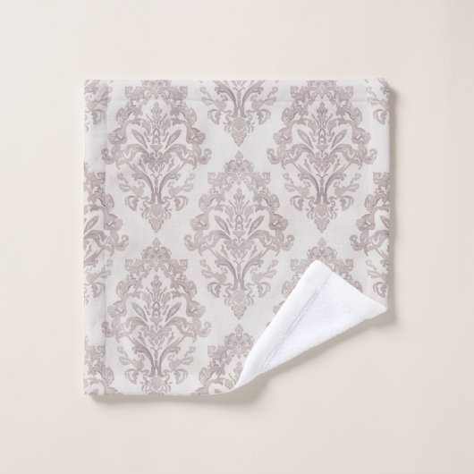 Soft Taupe Damask Watercolor Classic Floral ウォッシュタオル (ウォッシュタオル)