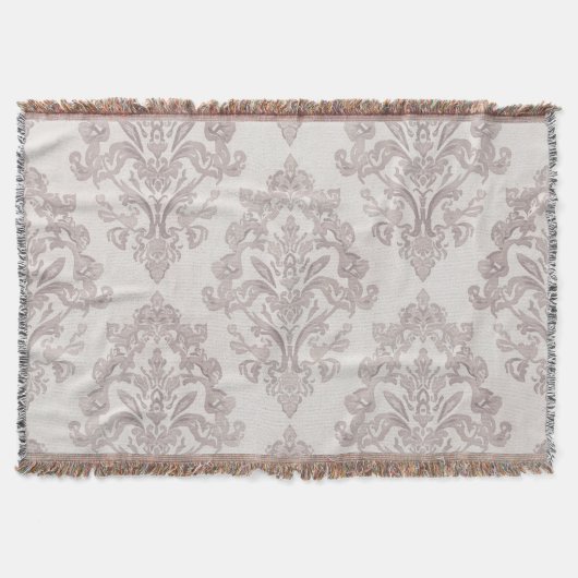 Soft Taupe Damask Watercolor Classic Floral スローブランケット (正面)
