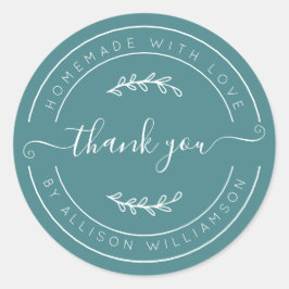 Soft Teal Homemade Thank You Label ラウンドシール
