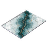 Soft Teal Marble Notebook with Gold River Veins ノートブック (左側)