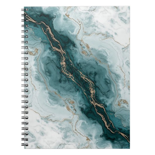 Soft Teal Marble Notebook with Gold River Veins ノートブック (正面)