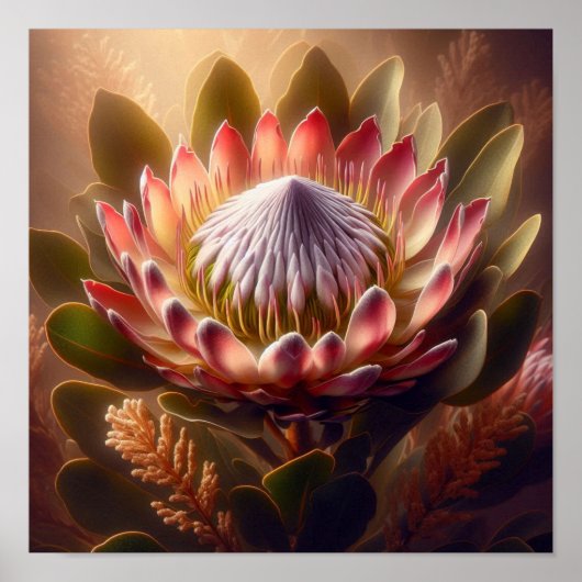 Soft Toned King Protea Bloom in Artistic Natural ポスター (正面)