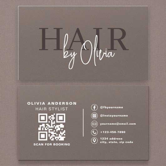 Soft Touch Matte Neutral QR Code Hair Stylist 名刺
