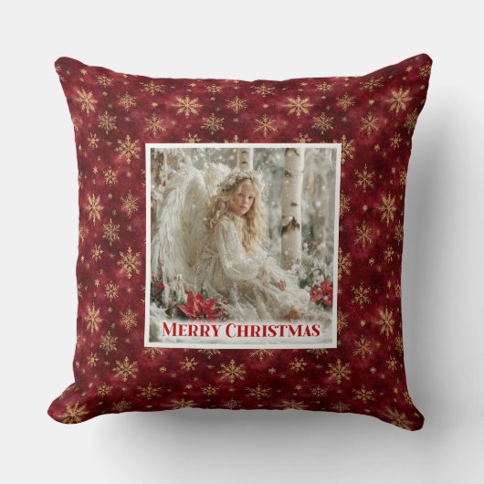 Soft Victorian Angel Art Red and Gold Gift Pillow クッション (正面)