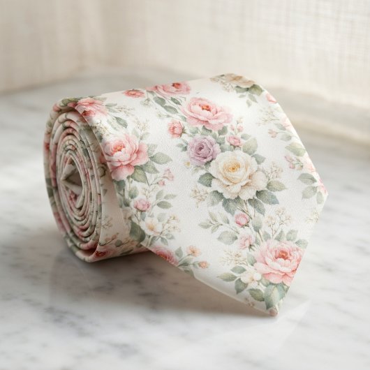 Soft Vintage Pastel Roses ネクタイ