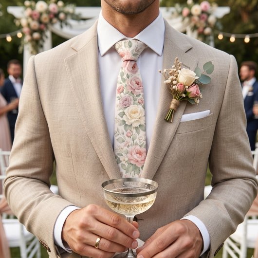 Soft Vintage Pastel Roses ネクタイ