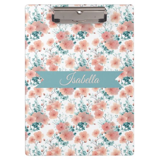 Soft Vintage Spring Pink Floral Personalized クリップボード (正面)