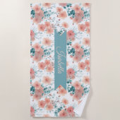 Soft Vintage Spring Pink Floral Personalized ビーチタオル (正面)