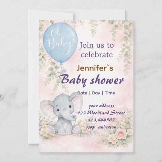 soft water colour floral teddy bear  Invitation 招待状 (正面)