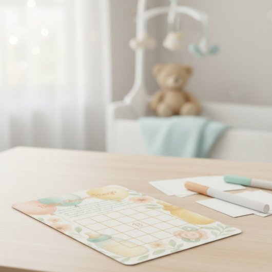 Soft Watercolor Baby Shower Bingo Card  招待状