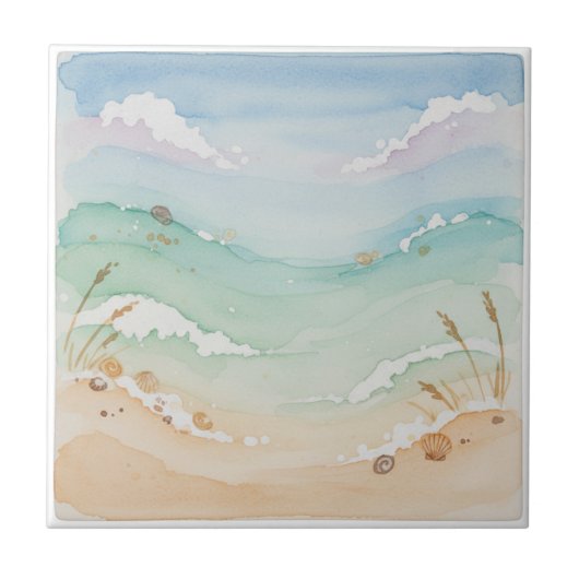 Soft Watercolor Beach Scene ID1207 タイル (正面)