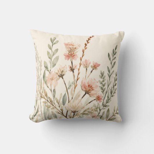 Soft Watercolor Botanical Floral Cushion クッション (正面)