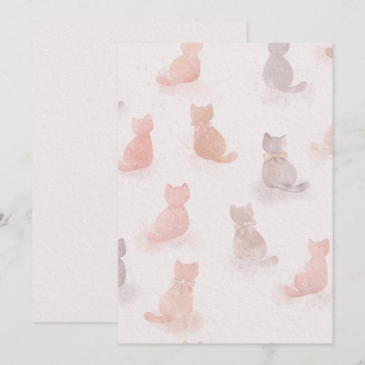 Soft Watercolor Cat Pattern Invitation 招待状 (正面/裏面)