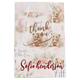 Soft Watercolor Floral Balloon blus bear ミディアムペーパーバッグ