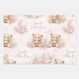 Soft Watercolor Floral Balloon blus bear ラッピングペーパーシート