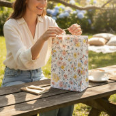 Soft Watercolor Floral Botanical Pattern ミディアムペーパーバッグ