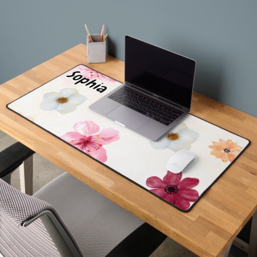 Soft Watercolor Floral Custom Name Desk Mat デスクマット (オフィス2)
