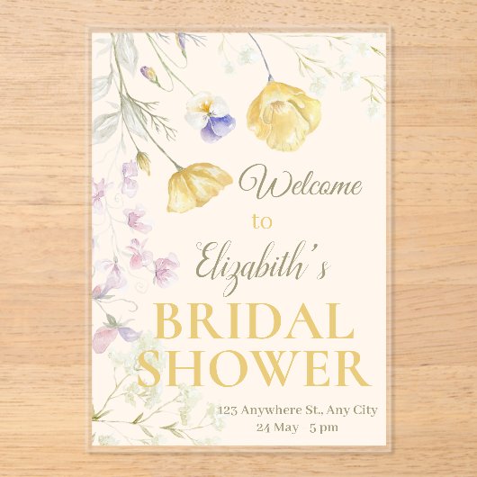 Soft Watercolor Floral  Customizable Bridal Shower アクリル招待状 (正面)
