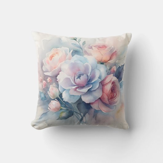 Soft Watercolor Floral Decorative クッション (正面)