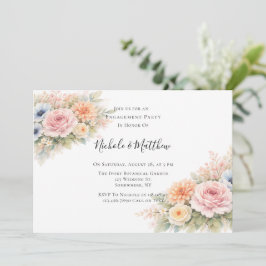 Soft Watercolor Floral Engagement Party 招待状