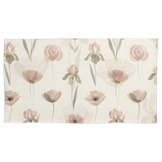 Soft Watercolor Floral King Pillowcase Pair 枕カバー (正面左)