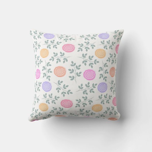 Soft watercolor floral pattern クッション (裏面)