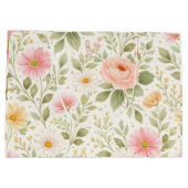 Soft Watercolor Floral Pattern – Pink Rose & Daisy ラージペーパーバッグ (裏面)