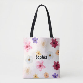 Soft Watercolor Floral Personalized Name トートバッグ