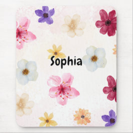 Soft Watercolor Floral Personalized Name Mousepad マウスパッド