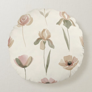 Soft Watercolor Floral Round Pillow ラウンドクッション