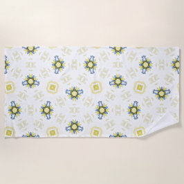 Soft Watercolor Floral Tile Pattern ビーチタオル
