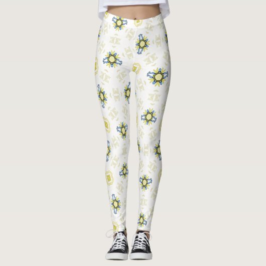 Soft Watercolor Floral Tile Pattern レギンス (正面)