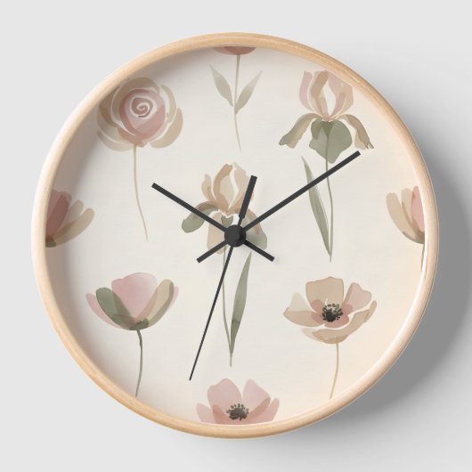 Soft Watercolor Floral Wall Clock 壁時計 (正面)