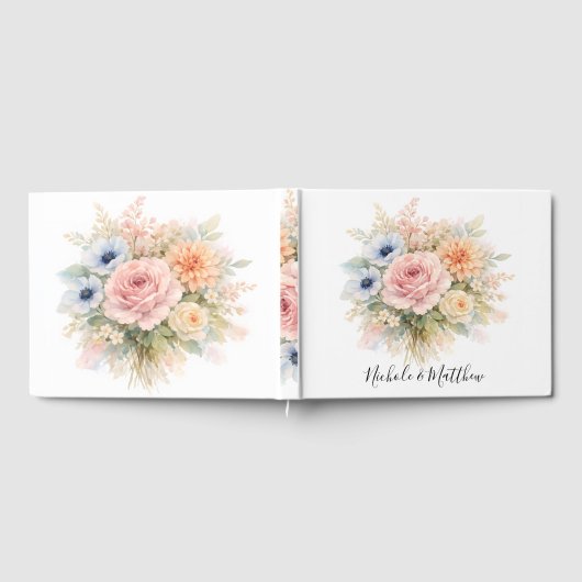 Soft Watercolor Floral Wedding ゲストブック (全面)