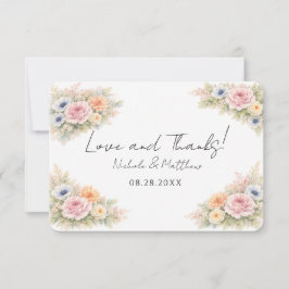Soft Watercolor Floral Wedding サンキューカード