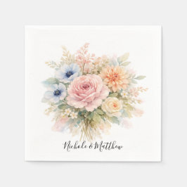 Soft Watercolor Floral Wedding スタンダードカクテルナプキン