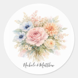 Soft Watercolor Floral Wedding ラウンドシール