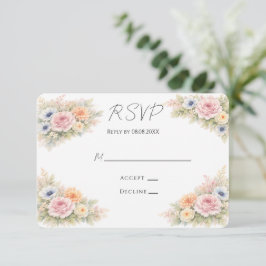 Soft Watercolor Floral Wedding 出欠カード