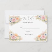 Soft Watercolor Floral Wedding 出欠カード (正面)