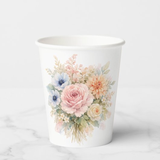Soft Watercolor Floral Wedding 紙コップ (裏面)