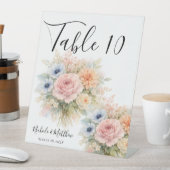 Soft Watercolor Floral Wedding Table Number 台座サイン (インサイチュ)